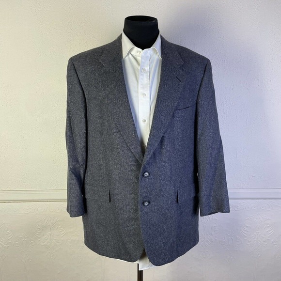 Lord Taylor Hart Marx Sport Coat Blazer Mens 46R Blue Herringbone Tweed Wool - Picture 3 of 9
